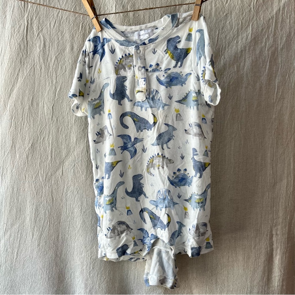 Angel Dear Shortie Romper Dino Henley 18m *Stained*